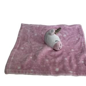HB Hudson Baby Lovey Pink Unicorn Pony Security Blanket White Stars Plush Toy